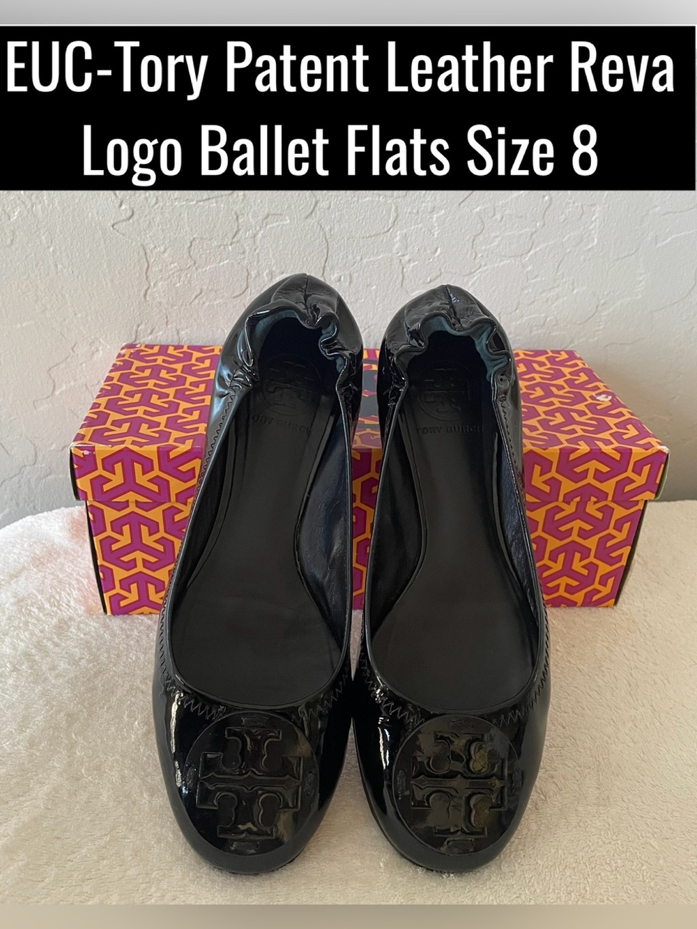 EUC-Tory Burch Patent Leather Reva Logo Ballet Flats Size 8